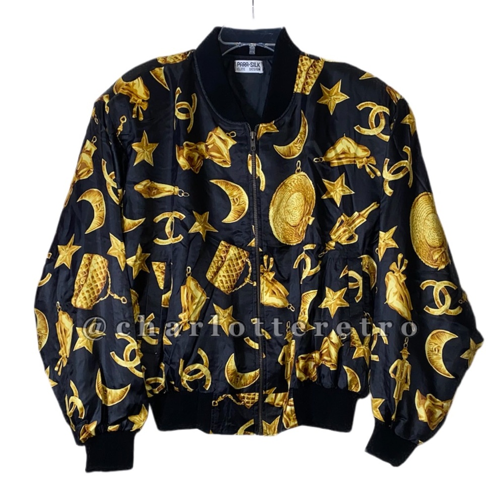 90s vtg PARA SILK Iconic CHARMS Graphic Bomber Jacket - Picture 8 of 10